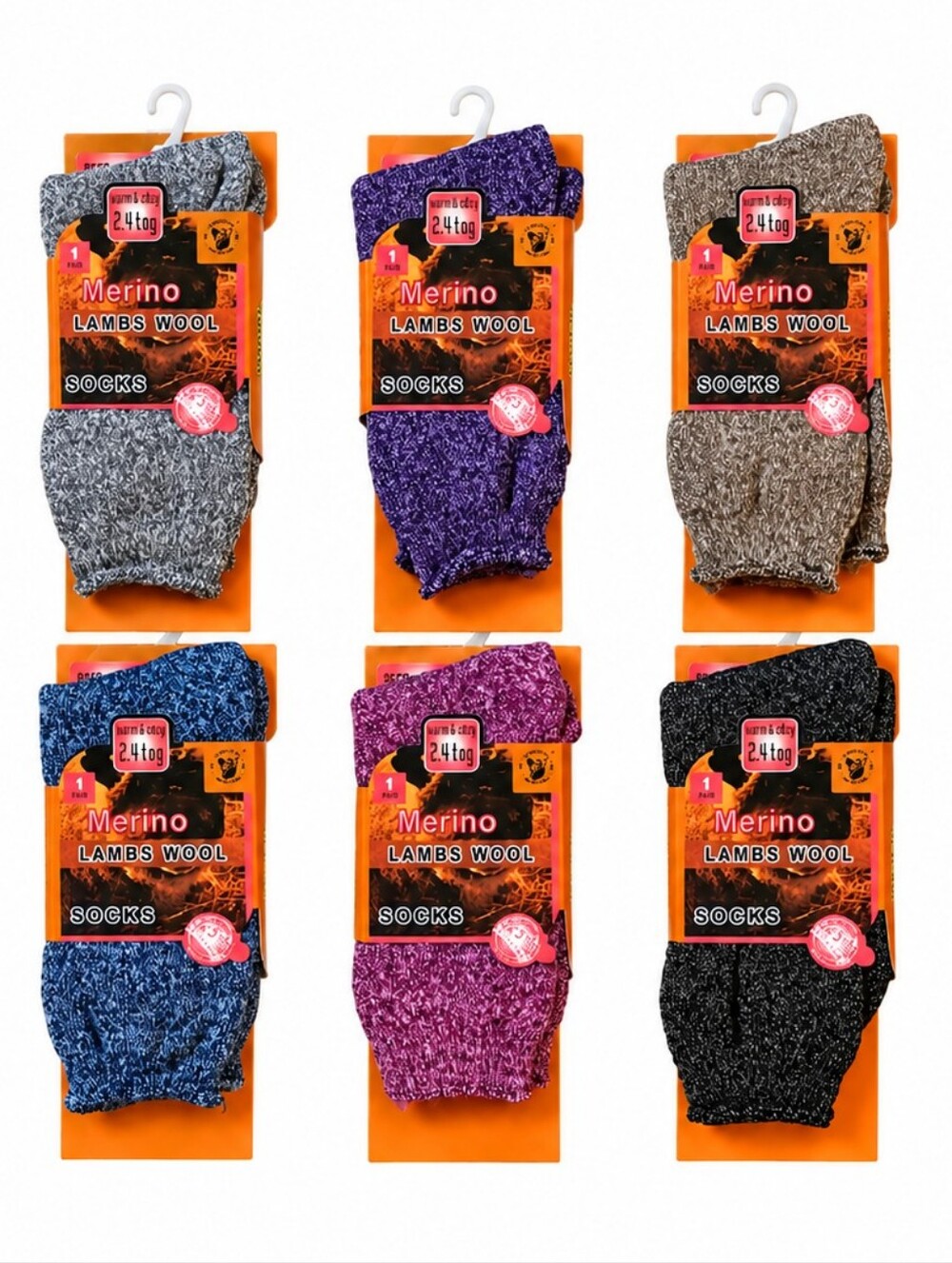 6 Pairs Womens Merino Lambs Wool Winter Socks Asst. Colors Size 9-11